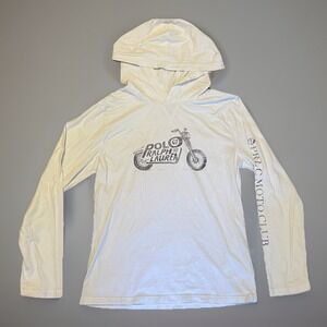 Polo Ralph Lauren Boys White Graphic Mortcycle Bike Long Sleeve Shirt Large 14/1